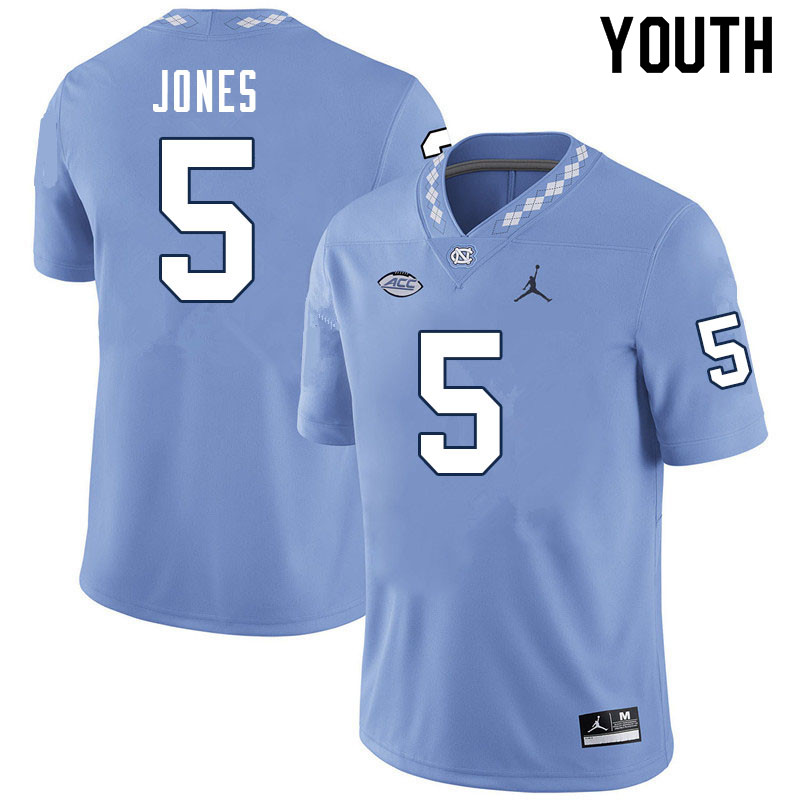 Youth #5 J.J. Jones North Carolina Tar Heels College Football Jerseys Sale-Carolina Blue